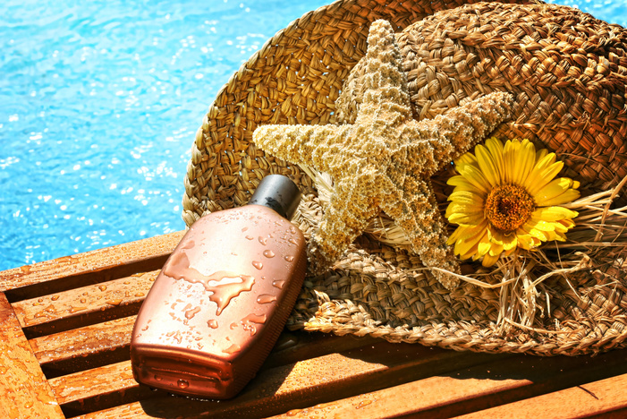 Summer Straw Hat with Tanning Lotion